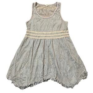 Lily White Cottage Boho Gray Lace Baby Doll Top Size Large